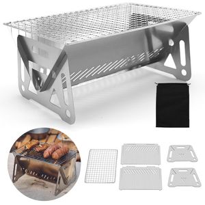 BBQ Grills Portable Folding Barbecue Grill Heating Stoves Multifunction Camping Rack Net Firewood Stove Stainless steel 230817