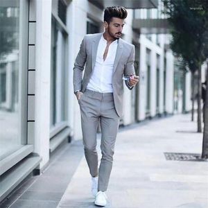 Erkekler Suits Blazers Moda Slim Fit Sets İçin Sıradan Hafif Gri Setler Resmi Düğün Damat Prom Smokin Erkek İş Pantolonu