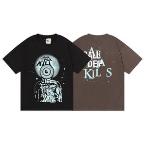 Amerikalı Tasarımcı Galler T-Shirt Sıradan Unisex Tees El boyaması mürekkep Sıçrama Graffiti Mektupları Gevşek Kısa Kollu Yuvarlak Yuvarlak Boyun Göz Kavumu Baskı AR Deptler