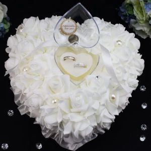 Wedding Ceremony Ivory Satin Crystal Bearer Pillow Cushion Ring PillowZZ