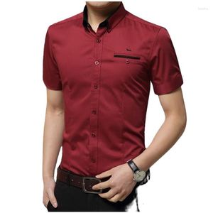 Men's Casual Shirts Men Summer Blouses Business Short Sleeve Embroidery Slim Fit Harmont Mens Blouse Turn Down Collar Blaine Shirt