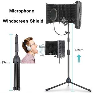 Mikrofonlar Katlanabilir Mikrofon Pop Filtresi Zemin Tripod Kondenser Mikrofon Rüzgar Ekran Kitleri BM800 MIC CRAINCREEN HKD230818 için İzolasyon Kalkanı