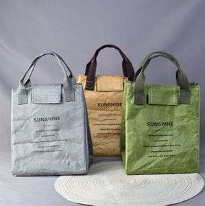Cowhide kağıt torba yalıtım torbası minimalist çanta su geçirmez ve yağ geçirmez öğle yemeği kutusu çantası