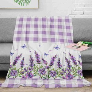 Battaniye mor çiçek lavanta yusufçuk beyaz pazen battaniye özel sıcak yumuşak peluş atma battaniyeleri üzerinde kanepe yatak kanepe seyahat yatakları r230819