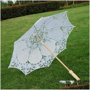 Şemsiye güneş şemsiye pamuk nakış gelin Beyaz Fildişi Battenburg Dantel Parasol Damla Teslimat Evi Bahçe Ev Dhwrt