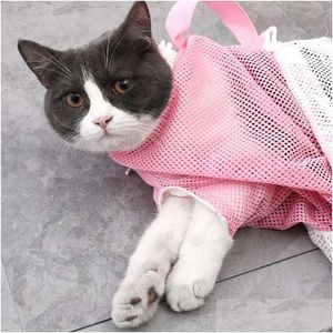 Köpek giyim örgü kedi tımar banyo çantası ayarlanabilir kediler evcil hayvan tırnak kırpma için yıkama torbaları enjekte anti çizik ısırığı kısıtlama dhjfi