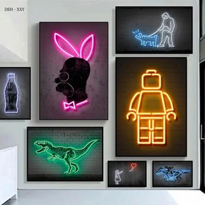 Neon tasarım tuval boyama popüler figürler sokak poster ve baskılar duvar sanat resimleri modern ev oturma odası bar yatak odası dekorasyon kare yok wo6