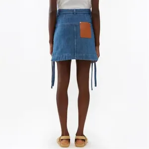 Lee07 Женская юбка лето новое в винтажном стирке хлопковая джинсовая джинсовая мини -юбка корейская модная кружев