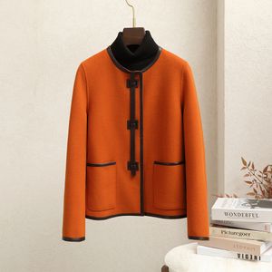 0C467M86 Осенне-зимнее женское пальто, двустороннее кашемировое пальто, другая одежда, короткое шерстяное пальто в материнском стиле с кожаной отделкой