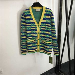 Tasarımcı Hırka Örgü Sweater Kadın Sweaters Kadın Ceket Mektubu Çatışma Şeridi V Yağ Uzun Kollu Örme Ceketler Sarı Örgü Sonbahar
