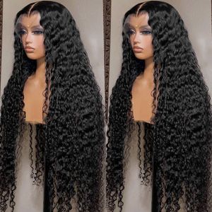 Şeffaf dantel frontal peruk 30inch su dalgası dantel ön peruk insan saçı%220 Yoğunluk Önceden kopuk kapatma perukları siyah kadınlar için