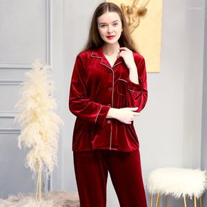 Kadın pijama 2pcs kadın kadife pijamalar set seksi dönüş-aşağı yaka pijamalar takım elbise gevşek tam kollu geceleme iç çamaşırı ev aşınma