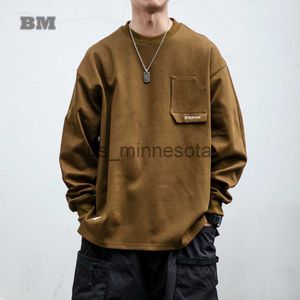 Erkek Hoodies Sweatshirts Japon Sokak Giyim Yüksek Kaliteli Uzun Kollu Bahar Vintage Crew Neck Sweatshirt Erkek Giyim Harajuku Günlük Külot Üstler J230821