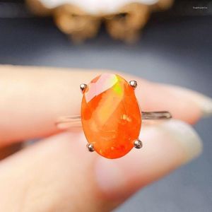 Küme halkaları vintage doğal turuncu ateş opal yüzüğü Ekim doğum taşı 925 Gümüş solitaire kadınlar için