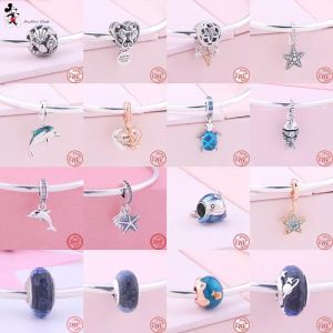 925 Gümüş Fit Pandora Charm 925 Bilezik Serisi Murano Cam Deniz Kaplumbağası Denizyıldızı Balık Takıları Pandora Charm için 925 Gümüş Boncuklar Takılar