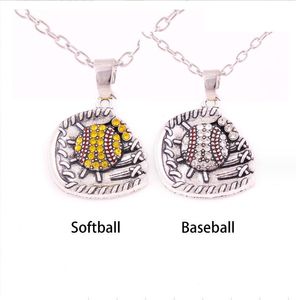 Titanium Sport Accessories Sporty youth sports Style Rhinestone Crystal Baseball MOM Pendent With Enamel Antique Silver Plated Necklace Jewelry