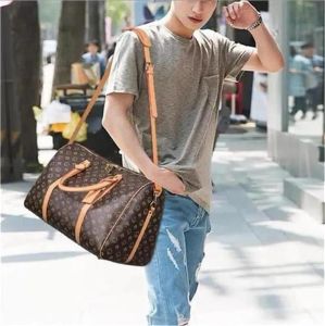 Unisex PU Leather Duffle Bag - 55cm Travel Tote with Crossbody Strap for Men and Women