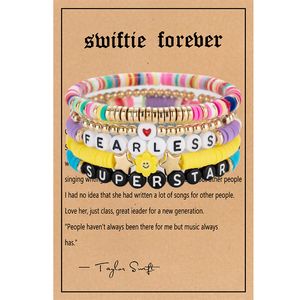 5pcs Swiftie Dostluk Bilezikleri Set Taylor Music Surfer Heishi Boncuklar Strands Çiçek Kalp Yıldızı Mektup Cazibe İstiflenebilir Yumuşak Kil