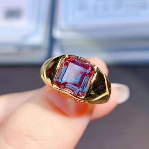 Küme halkaları Alexandrite Ring Erkekler Prenses Kesme Renk Değiştiren Taş Taşları Haziran Doğum Taşı Gümüş Söz