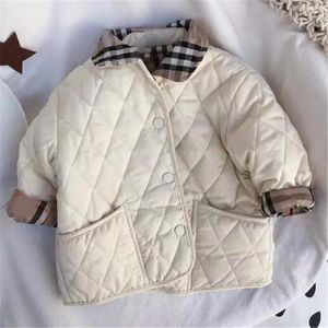 Детское хлопковое пальто для малышей мальчики девочки извих двухсторонняя модная зимняя куртка новая пледа детская одежда