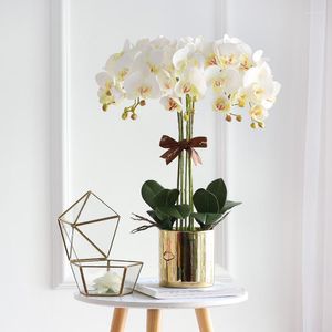 Декоративные цветы красивые искусственные розовые и белые фалаенопсис цветочные ваза набор домашних украшений роскошная вечеринка для мероприятий