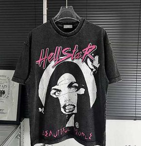 Мужские футболки Hip Hop Hellstar Cracks Women Women Portrait Pristrait Graphic Fut Fortage Design Tshirt 2023 Мужская уличная одежда.