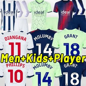 23 24 West Bromwich Soccer Jerseys Желтый ливермор Diang Brunt Albion Football Room 2023 2024 Home Away Away Robson-Kanu Phillips Men Комплекты устанавливают униформу полный набор взрослый