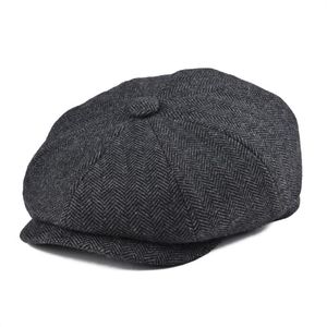 BOTVELA Tweed Wool 8 piece Black Herringbone Newsboy Cap Men Classic 8-Quarter Panel Style Flat Caps Women Beret Hat 0052557