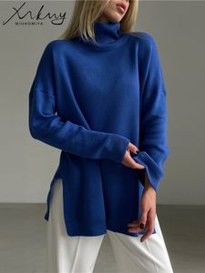 Women s Hoodies Sweatshirts Autumn Winter Sweaters Turtleneck Women Pulovers Side Split Knitted Jumpers Christmas Sweater Oversize Pull For 230821