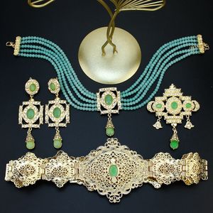 Earrings Necklace Sunspicems Morocco Caftan Waist Belt Bead Choker Necklace Square Earring Brooch Arabic Gold Color Bride Jewelry Set For Women 230820