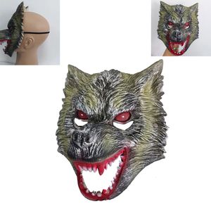 Parti Maskeleri Cosplay Ürpertici Hayvan Kurt Kafası Açık Ağız Kırmızı Dişler ve Gözler Korkunç Korkunç Cadılar Bayram