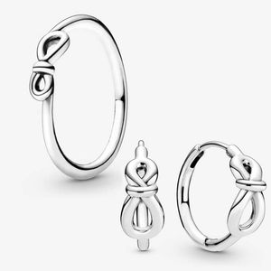 Sonsuzluk Düğüm Yüzüğü ve Stud Küpe Pandora için Set Real 925 Sterlling Gümüş Tasarımcı Takı Kadınlar için Set Orijinal Kutu ile Küpe Küpe