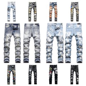 Tasarımcı Amelis Erkek Kot High Street Erkekler İşlemeli Mor Kot Kadın İşlemeli Pantolon Ekstra Büyük Açık Denim Panel Hip Hop Pantolon Asya Boyutları 29-38