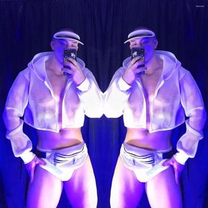 Sahne Giyim Erkek Kutup Dans Kostüm Hoodie Şort 2 Renk Gece Kulübü Bar Kas Adam Caz Dans Performans Giyim Rave Kıyafet