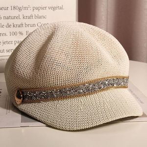 Беретса дышащие восьмиугольные шляпы для женщин Ladies Summer Shining Hollow Mesh Sboy Cap Painter Beret Sun Strail Hat Boinas Para Mujer 230821