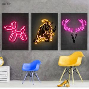 Ballon Dog Bull Zebra Tiger Deer Dinozor Neon Özgünlük Posterleri Pop Art Hayvanlar Tasarım Tuval Boyama Duvar Sanat Cuadros Ana Bar Oturma Odası Dekor Yok Çerçeve wo6