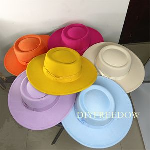 Geniş Memul Şapkalar Kova Fedora Şapkası Kadınlar Erkekler Düz Üst İçbükey Tasarım Sonbahar Kış Çat Tie Caz Renkli UNISEX PANAMA 230821