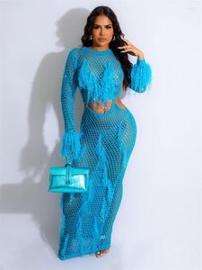 Sıradan Elbiseler Adogirl Tassel Örme Maxi Elbise 2023 Sonbahar Kadınlar Seksi Hollow Out Tam Kol Bodycon Plajı Uzun Robe Party Clubwear