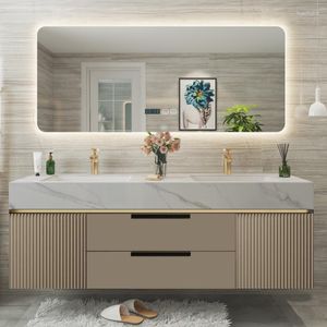 Bath Accessory Set Light Luxury Solid Wood Slate Bathroom Cabinet Double Basin Combined Washbasin