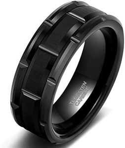 Мужское вольфрамовое обручальное кольцо 8 мм, серебро/золото/черный кирпичный узор, матовая отделка, обручальное кольцо, мужское комфортное обручальное кольцо, размер 7-13