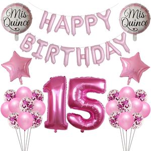Другое мероприятие вечеринка поставляется 1Set mis quibince Мои пятнадцати 15 -летия воздушные шары по случаю дня рождения № 15 Baloon испанская девушка розовый Happy Po реквизит 230821