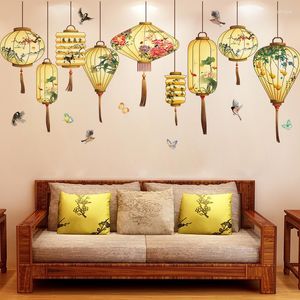 Adesivos de parede adesivos de lanterna de estilo chinês para decoração de sala de estar flores pássaros adolescentes garotas papel de parede decoração de decoração em casa pôsteres