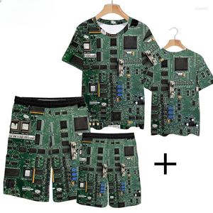 Erkeklerin Trailtsuits Devre Board Elektronik Çip 3D Baskılı Kısa Kollu T-Shirt ve Şort İki Parçalı Set Takım Kırış Trailsuit Sportswear