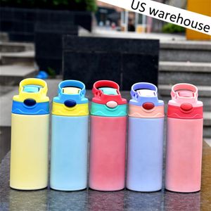 ABD Depo Süblimasyon Düz Sippy Cup 12oz UV Renk Değişikliği Karanlık Çocuklarda Tumbler Parıltı Boş Boş Sevimli Çift Duvar Paslanmaz223a