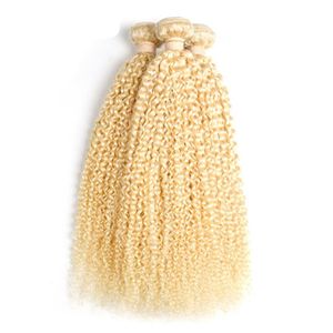 ELIBESS HAIR -70g piece 3 Bundles Peruvian Kinky Curly Human Hair Extension 613 Blond 100% Honey Platinum Non Remy Hair 12--24 inc307f
