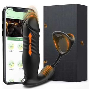 App Bluetooth Prostate Vibrator for Men Gay Anal Butt Plug Cock Penis Ring Thrusting Massager Male Masturbator