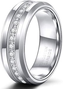 Мужские вольфрамовые обручальные кольца 8 мм с фианитом Eternity Ring, инкрустированные CZ, черные, серебряные вольфрамовые карбидные кольца, полированные, размер 7-13
