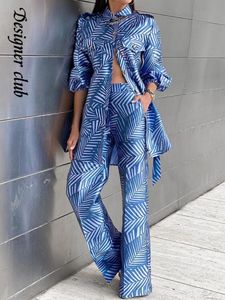Kadın Suitler Blazers Yaprak Baskı Blazer Kadınlar İçin Set Zarif Yakası Tek Göğüslü Uzun Kollu Pembe Takım Moda Kadın Çizgisi Geniş Bacak Pantolonları 230821