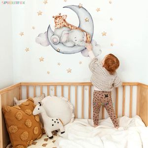 Wall Stickers Elephant Giraffe For Kids Rooms Decorative Vinyl Animal Pattern Moon Child Childrens Room 230822