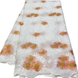 Tecido de renda de voz suíça 5 jardas de pano de algodão decoração de stromestons femininos vestido de bordados têxteis vestido de bordado de costura de costura de pano fêmea high end de ponta yq-8170